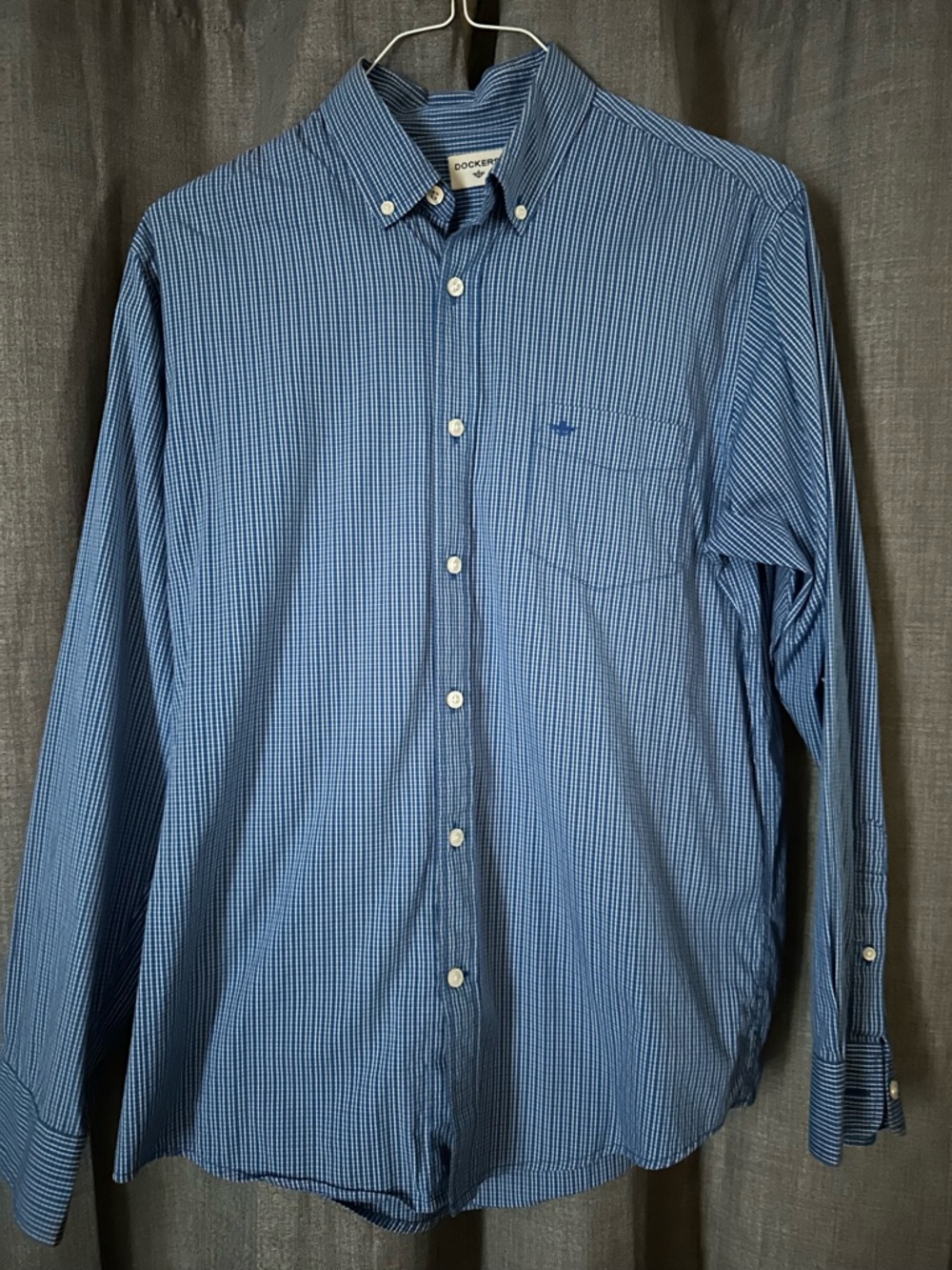 Dockers Blue Micro-Check Button-Down Dress Shirt